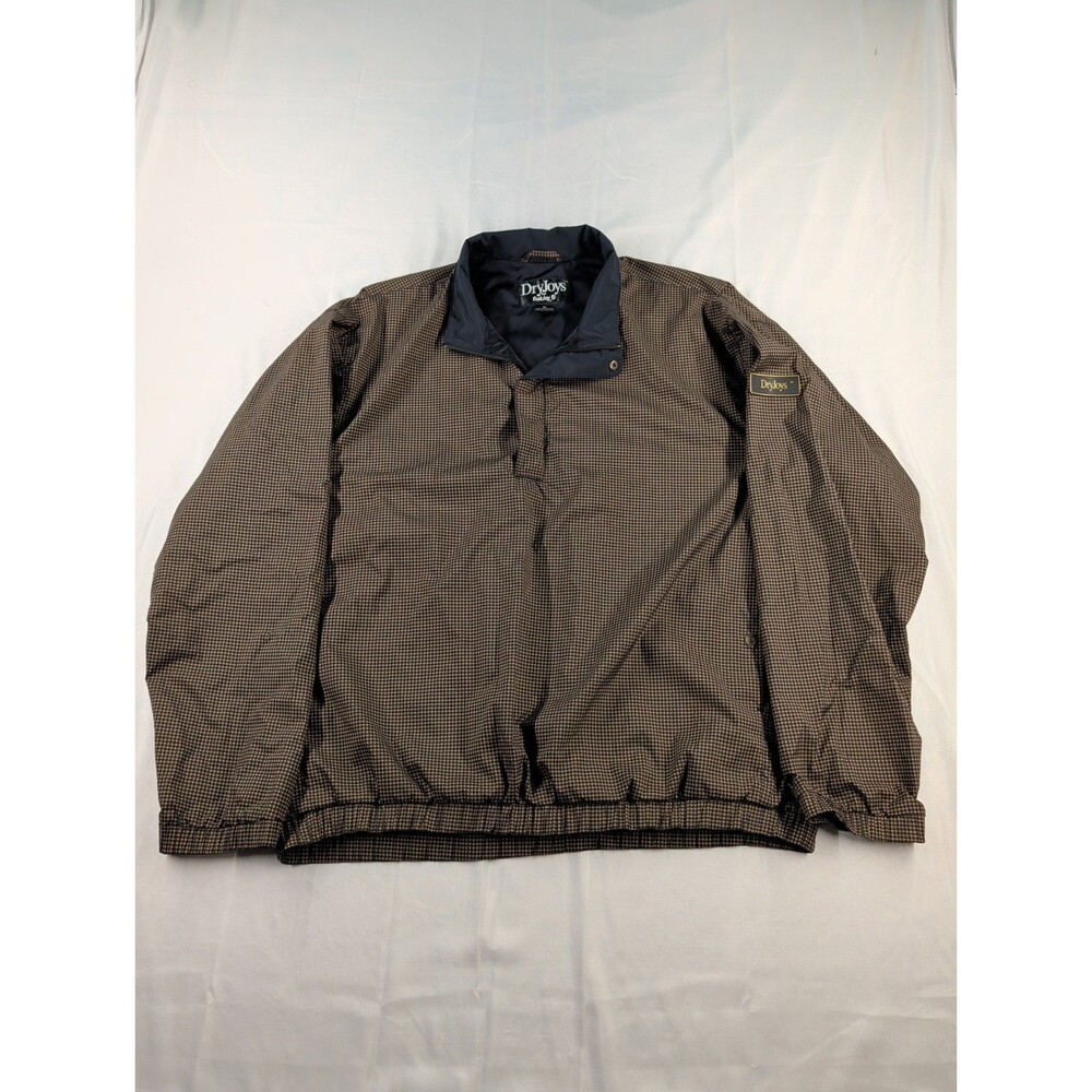 DryJoys By FootJoy Men L Brown Black Houndstooth 1/2 Zip/Snap Windbreaker Jacket